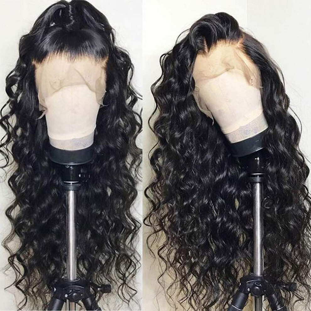 Unisex 13X6 Loose Wave Human Hair Lace Front Wig 26 Inch PreâPlucked Baby Hair Natural Hairline