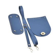 Crochet Bag Supplies PU Leather DIY Base with Adjustable Shoulder Strap for Handmade Crossbody, Blue