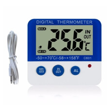 Digitalt køleskabstermometer med alarm, maks./min. temperatur, LCD-display. Kompatibel med frysere og indendørs/udendørs brug [C]