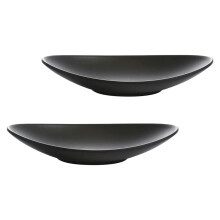 2er-Set ovale Servierplatten für Meeresfrüchte und Sushi, Keramik, rechteckig, schwarz