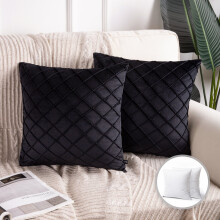 Phantoscope Velvet Series geplooid sierkussen met ruitpatroon, 45 x 45 cm, zwart, set van 2
