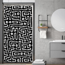 Cortina de ducha pequeña en blanco y negro, líneas geométricas abstractas, estilo minimalista moderno, 91 x 183 cm, poliéster impermeable, 7