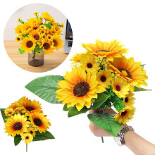 Pengzhipp Kunstbloemen Boeket van 13 Kunstmatige Zonnebloemen, Zijden Zonnebloem Bruidsbloem, UV-bestendige Bruiloft Woondecoratie