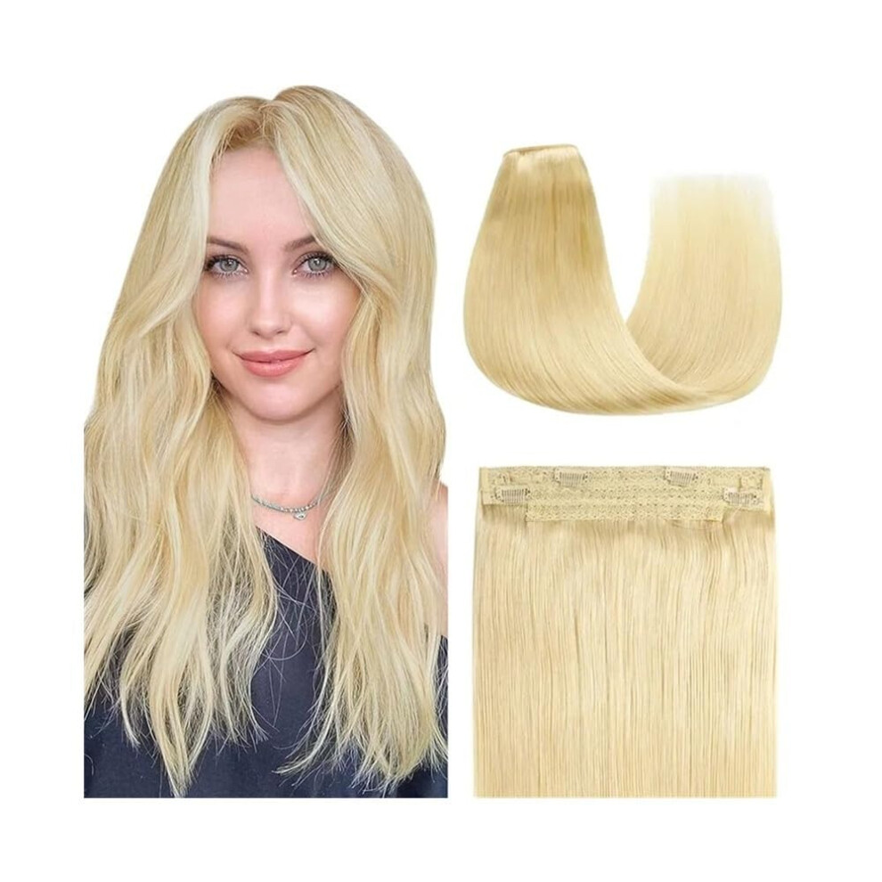 Unisex #613 Bleach Blonde Clip In Hair Extensions 22 Inch Seamless Invisible Wire Remy Human Hair Straight