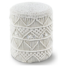 Puf otomano TiaGOC, reposapiés de algodón tejido a mano, taburete de suelo de punto con decoración bohemia para dormitorio, redondo de 35,5 cm,