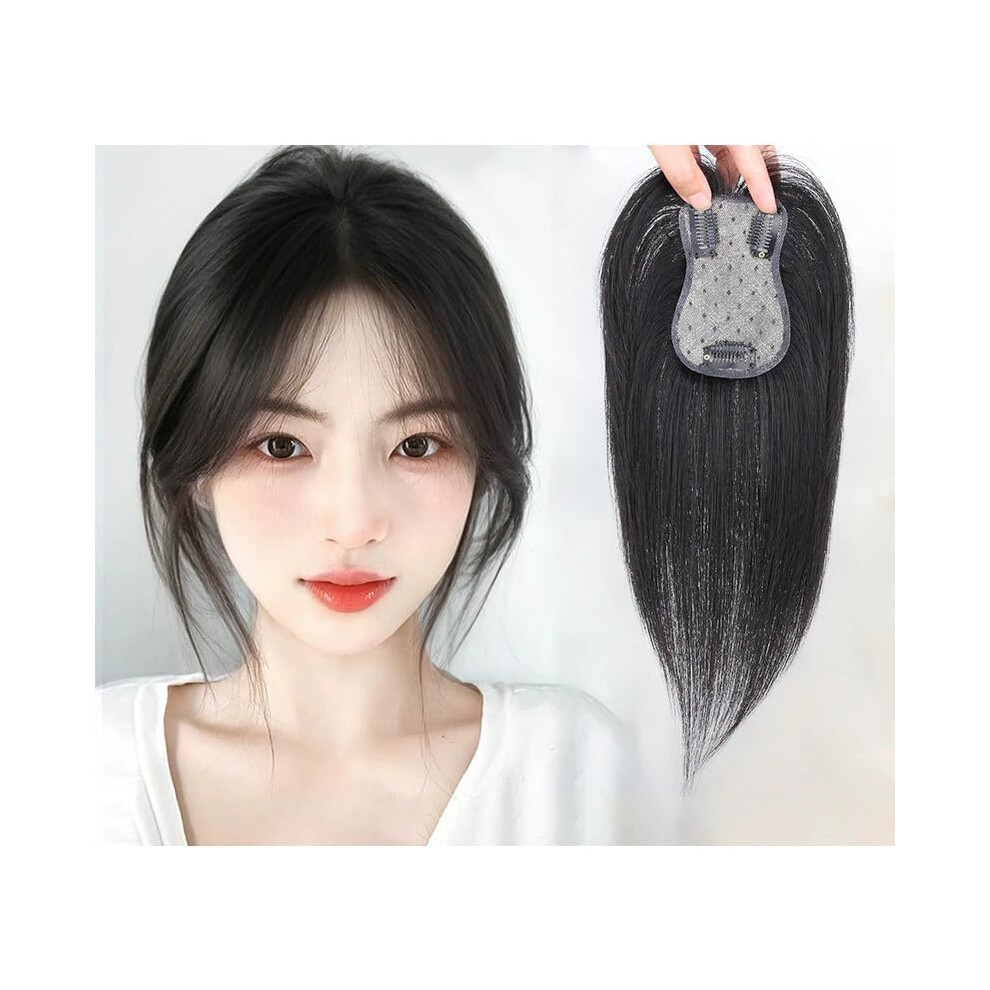 Unisex Brown Silk Base Human Hair Topper With Bangs Clip In Brazilian Hairpiece For Thinning Hair Moca 25Cm