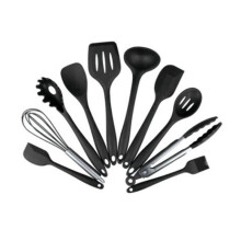 Conjunto de 10 peças de utensílios de cozinha de silicone JANDEL, antiaderentes e ecológicos, na cor preta.
