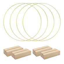 4 PCS 12 Inch Metal Floral Hoop Centerpiece for Table, Metal Wreath Ring with 4 PCS Wood Place Card Holders for DIY
