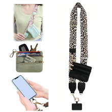 Clip and Go Strap para celular com carteira, compatível com capa de iPhone com alça transversal, estojo ajustável com zíper, 4 peças com estampa