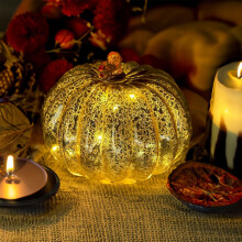 feimajia Pompoenvormige lamp Glazen pompoenlamp Lantaarn Halloween Decoratieve pompoenlampen
