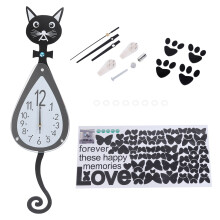 Modern Home Decor Clock, Creative Water Shape Design With Cartoon-Style Cat, Elegant, High Quality Wooden, Polished Surface For Super Quiet Design
