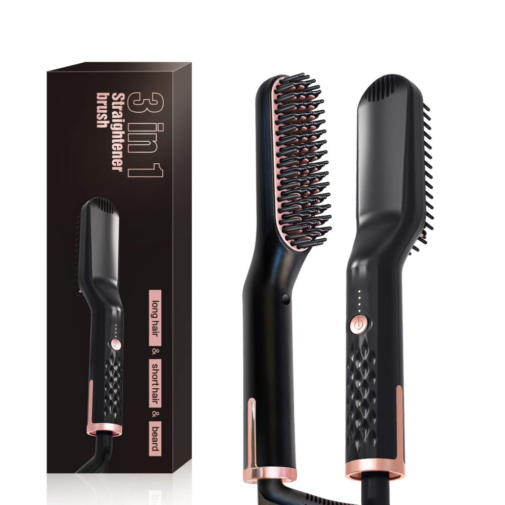 Beard Straightener for Men with Ionic Frizz Control, 3 Heat Settings, Dual Voltage Travel Brush