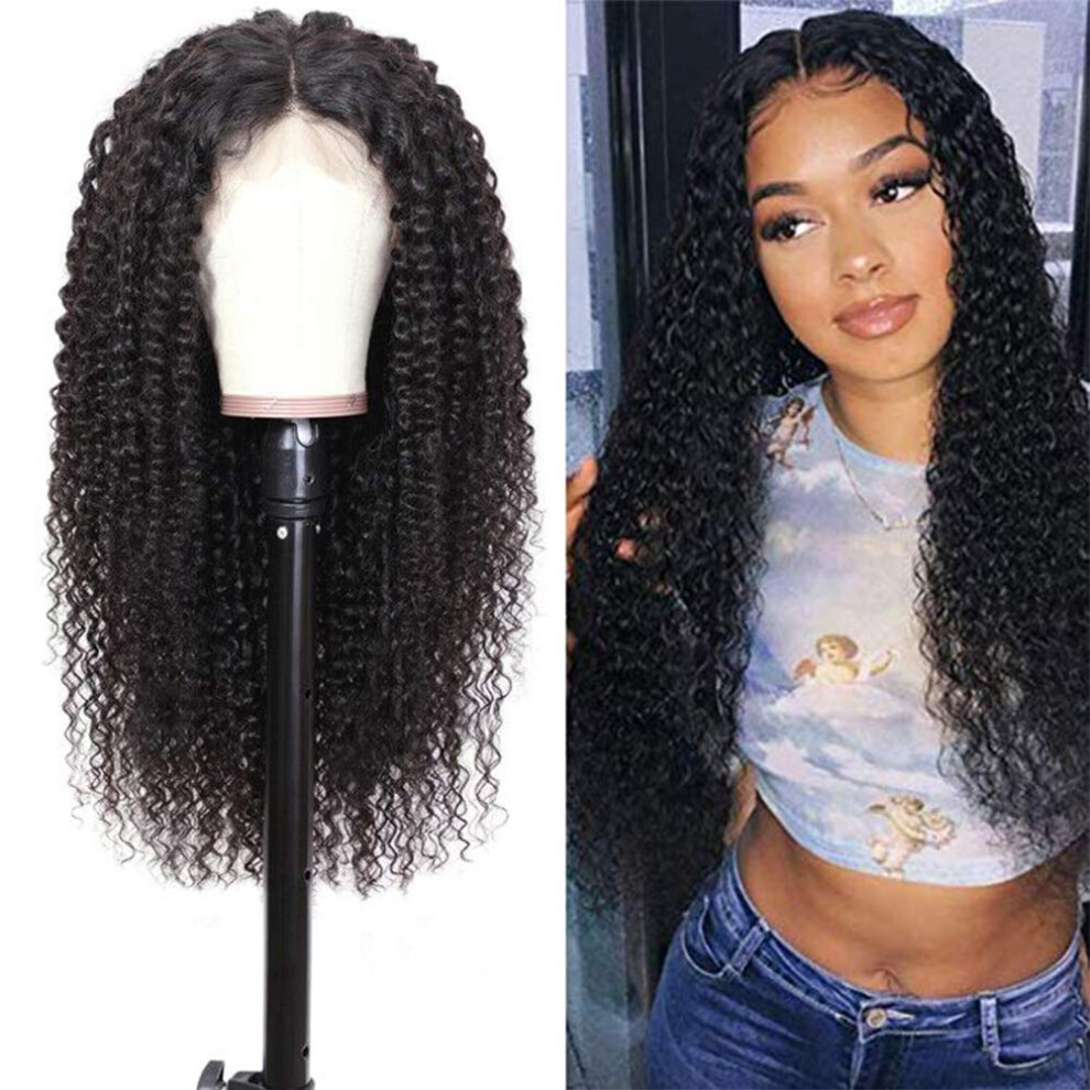 Unisex Human Hair Lace Front Wig 4X4 Curly Lace Closure Brazilian Virgin Hair Pre Plucked Baby Hair 22In