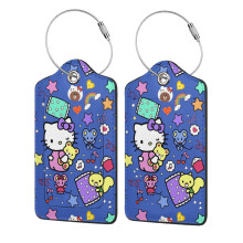 Hello Kitty 2 db-os rozsdamentes acél gyűrűs bőr poggyászcímkék, vízálló azonosítótartó, 2,9" * 4,6", kompatibilis utazási