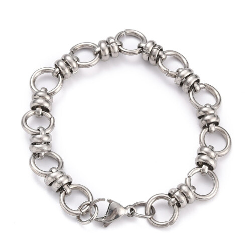 Pulseira de corrente em aço inoxidável 304 resistente à oxidação com fecho lagosta, cor aço inoxidável, 19,4 cm (7-5/8 polegadas)