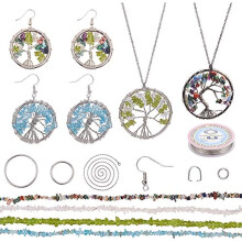 DIY Tree of Life Jewelry Kit with Iron Rings, Mixed Stone Beads, Steel Chain & Brass Hooks for Necklaces, Earrings Making Supplies