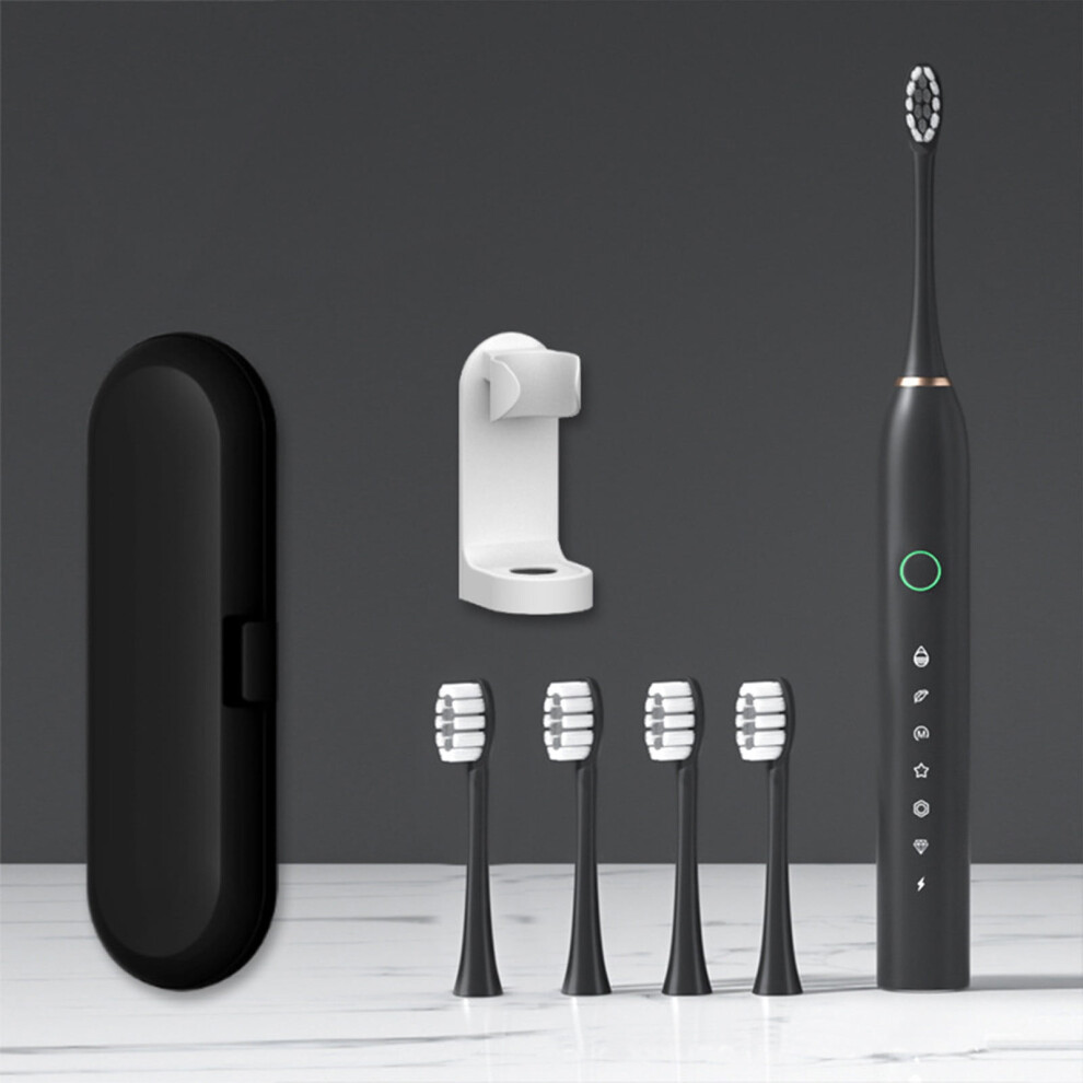 karymi 4 Brush Heads, 6 Gears with Bracket & Travel Case, USB Charging Electric Toothbrush, Fully Automatic Sound Wave Soft Bristle Brush