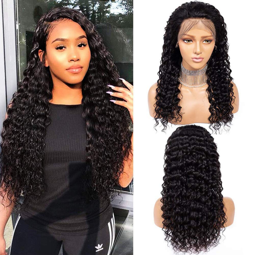 Unisex 13X4 Deep Wave Human Hair Lace Front Wig 150 Density Brazilian Pre Plucked With Baby Hair 24Inch