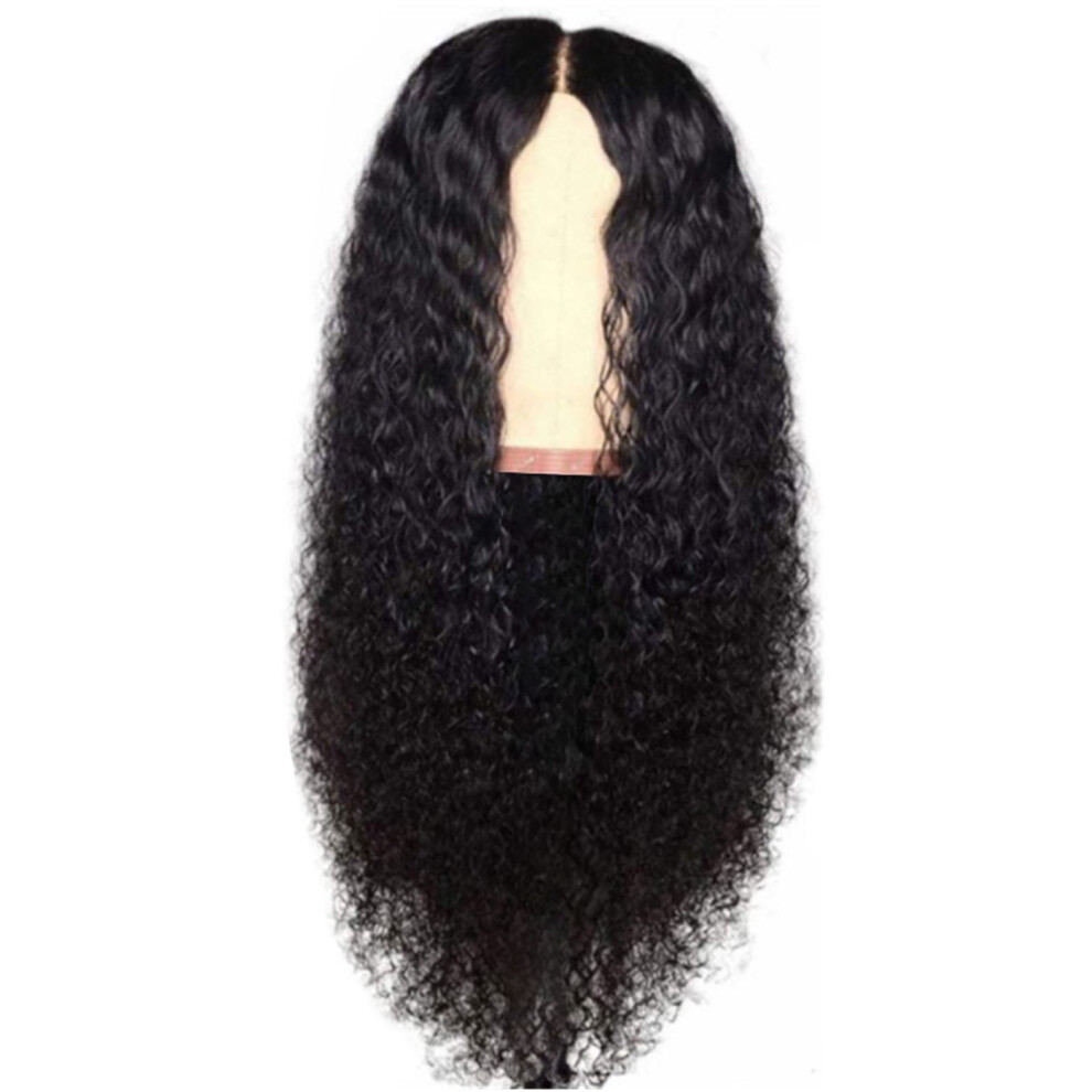 Tkrady Human Hair Wigs for Women, Black Water Ripple Long Curly Wig, Big Wave High Temp Silk, 27.6" Circumference