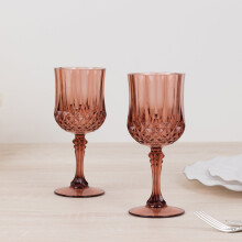BalsaCircle 6 Disposable 8 oz Dusty Rose Crystal Cut Goblets Plastic Wine Glasses Party