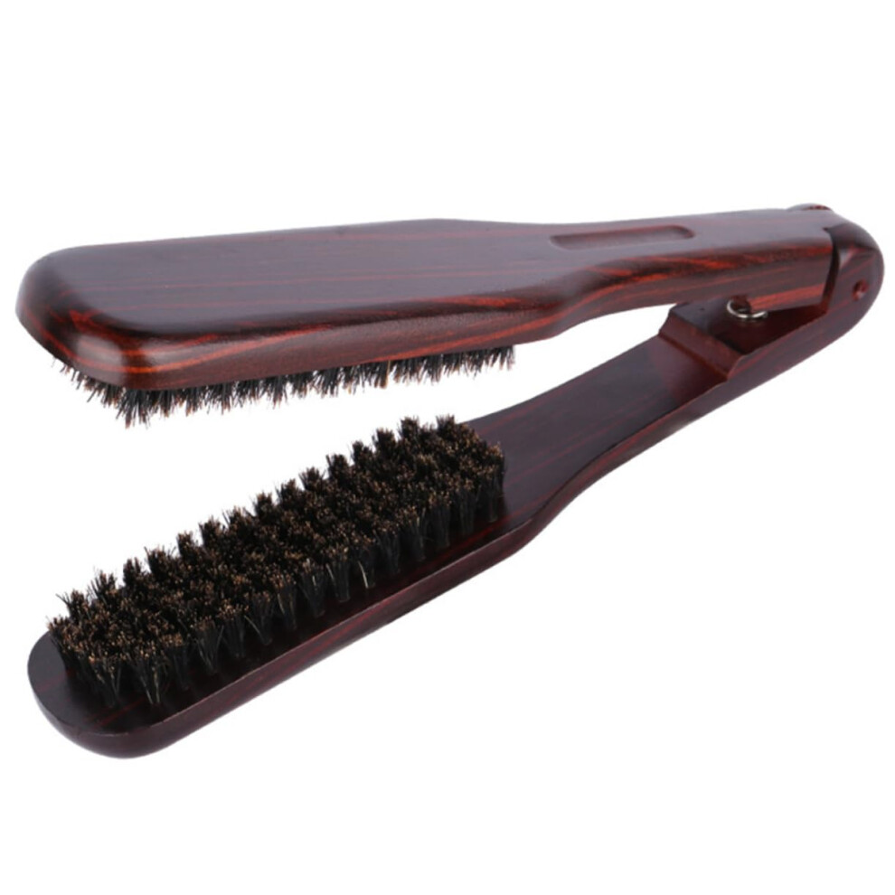 Hair Straightening Brush with Clamp, DualSided Blow Dry Styling Comb, Foldable VShaped Design