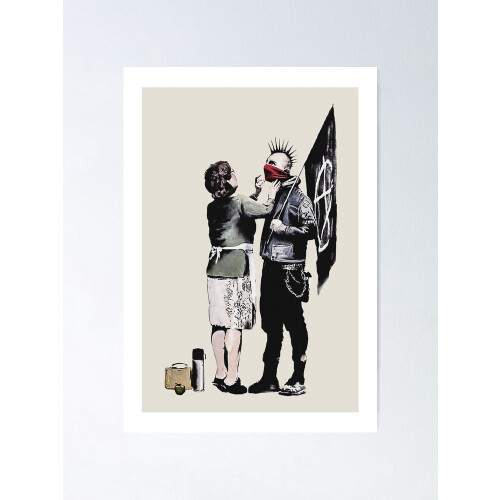 Γκράφιτι σε στιλ Banksy: Σημαία μαμάς, πανκ και αναρχικών. «Μην ξεχάσεις να φας το