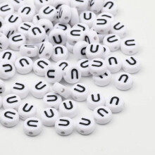 50/100/200 piezas/lote 7x4 mm Cuentas sueltas de acrílico redondas blancas con forma de letra AZ para accesorios de joyería, pulseras DIY U