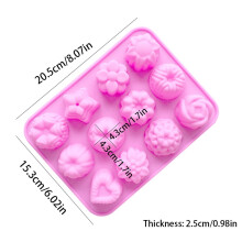 Moldes de silicona de 12 cavidades para repostería y chocolate, aptos para horno, individuales, 3D, con forma de flores, corazones, estrellas,