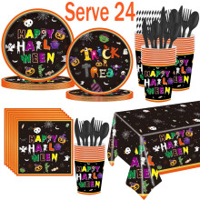 Assiettes en papier, serviettes jetables, nappe, vaisselle d'Halloween pour une fĂŞte d'Halloween (Serve24)