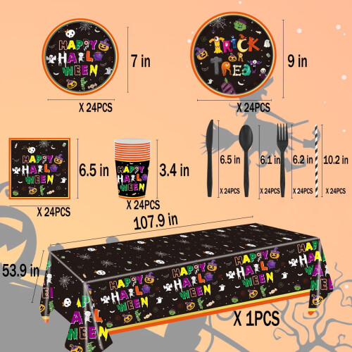 Χάρτινα πιάτα μιας χρήσης για Halloween, τραπεζομάντιλα, σερβίτσια για Halloween, είδη 1