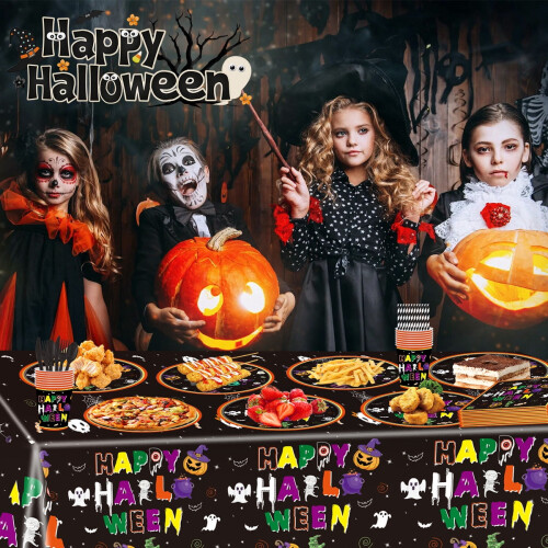 Χάρτινα πιάτα μιας χρήσης για Halloween, τραπεζομάντιλα, σερβίτσια για Halloween, είδη 2
