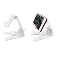 Dubbele telefoonhouder van kunststof, opvouwbare bureauhouder, creatieve multifunctionele houder voor mobiele telefoon en tablet (wit)