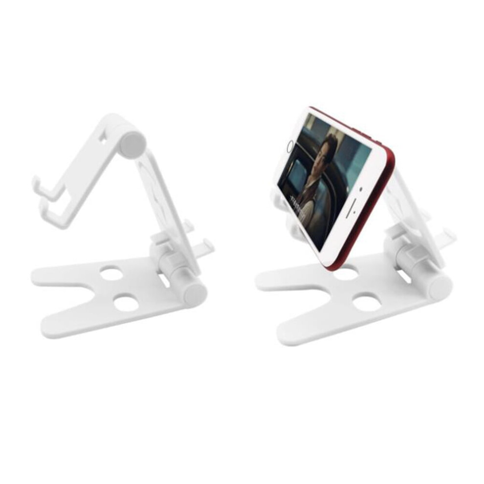 White Plastic Double Phone Holder Desktop Folding Stand Creative Multifunction Mount For Cellphone Tablet (White)