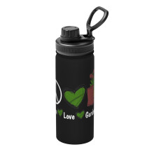 Gourde isotherme Peace Love Gardening 532 ml (18 oz) en acier inoxydable, idéale pour le sport, les voyages et les activités de plein air. Gourde