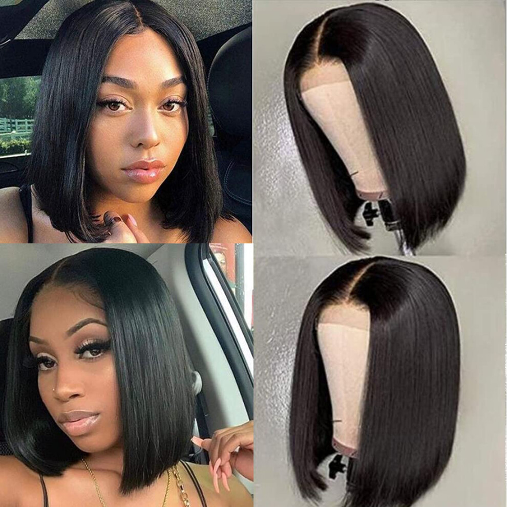 Bob Wigs Human Hair 13x4 Lace Front Brazilian Virgin Remy Straight 14 Inch Natural Hairline for Black Women