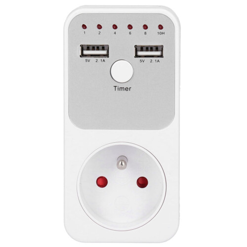 Countdown Timer Socket, 180~260V USB Smart Digital Countdown Timer Socket for Computer Phone Charger Electrical Outlets Indoor(French Regulations)