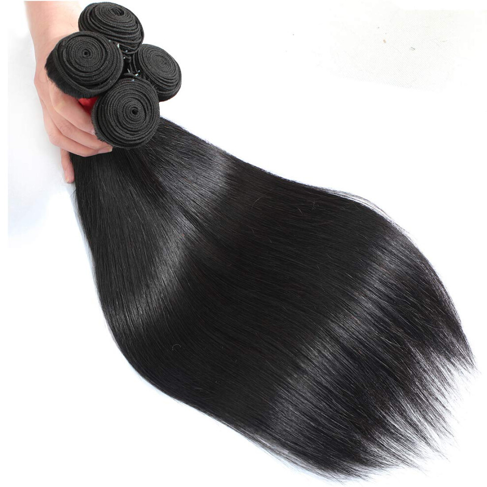 Unisex Black Brazilian Virgin Straight Hair Bundles 4Pcs 1824 Inch Human Hair Extensions Natural
