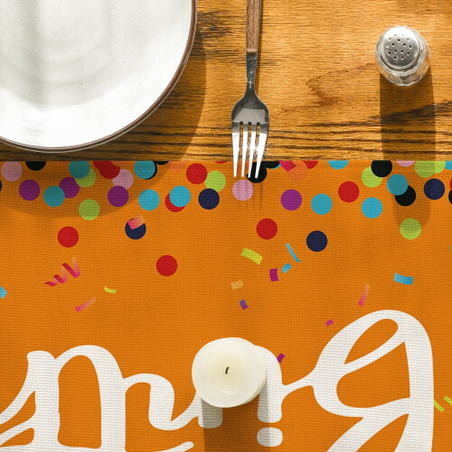 Sm: )e Happy Birthday Polka Dot Orange Table Runner13x60Inch 2