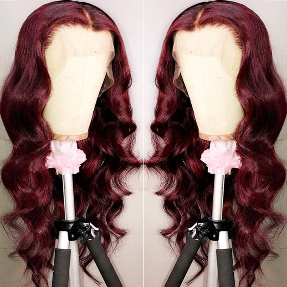 99J Burgundy Body Wave Lace Front Wig Human Hair Pre Plucked Natural Hairline 20 Inch