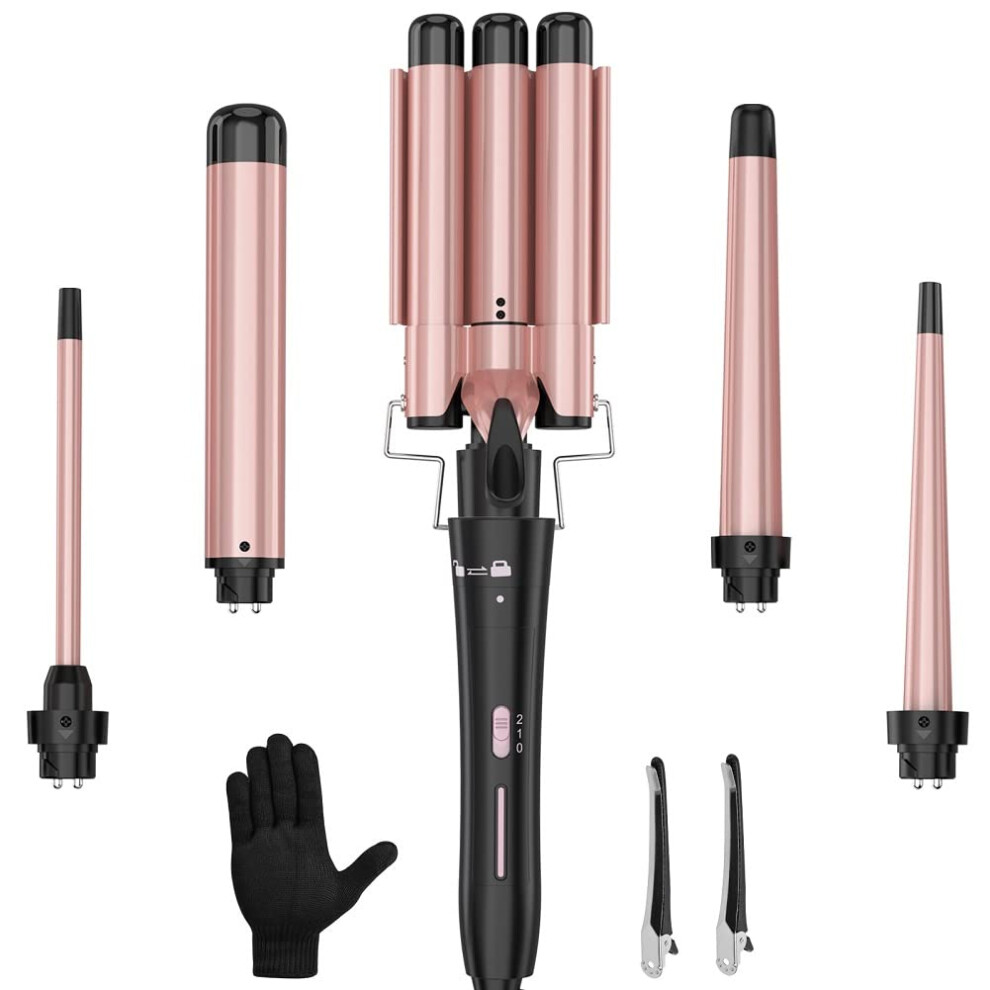5 in 1 Interchangeable Curling Wand Set with Ceramic Tourmaline Barrels for Fast Styling