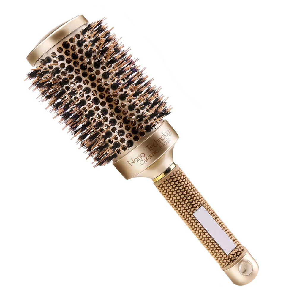 Round Hair Brush 2.1 Inch Boar Bristle Nano Ceramic for Blow Drying, Frizz Control and Volume