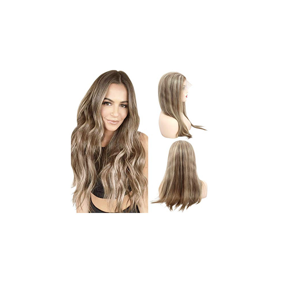 Unisex Human Hair Lace Front Wig 613 Blonde Balayage Brazilian Virgin Hair Pre Plucked Natural Hairline 20''