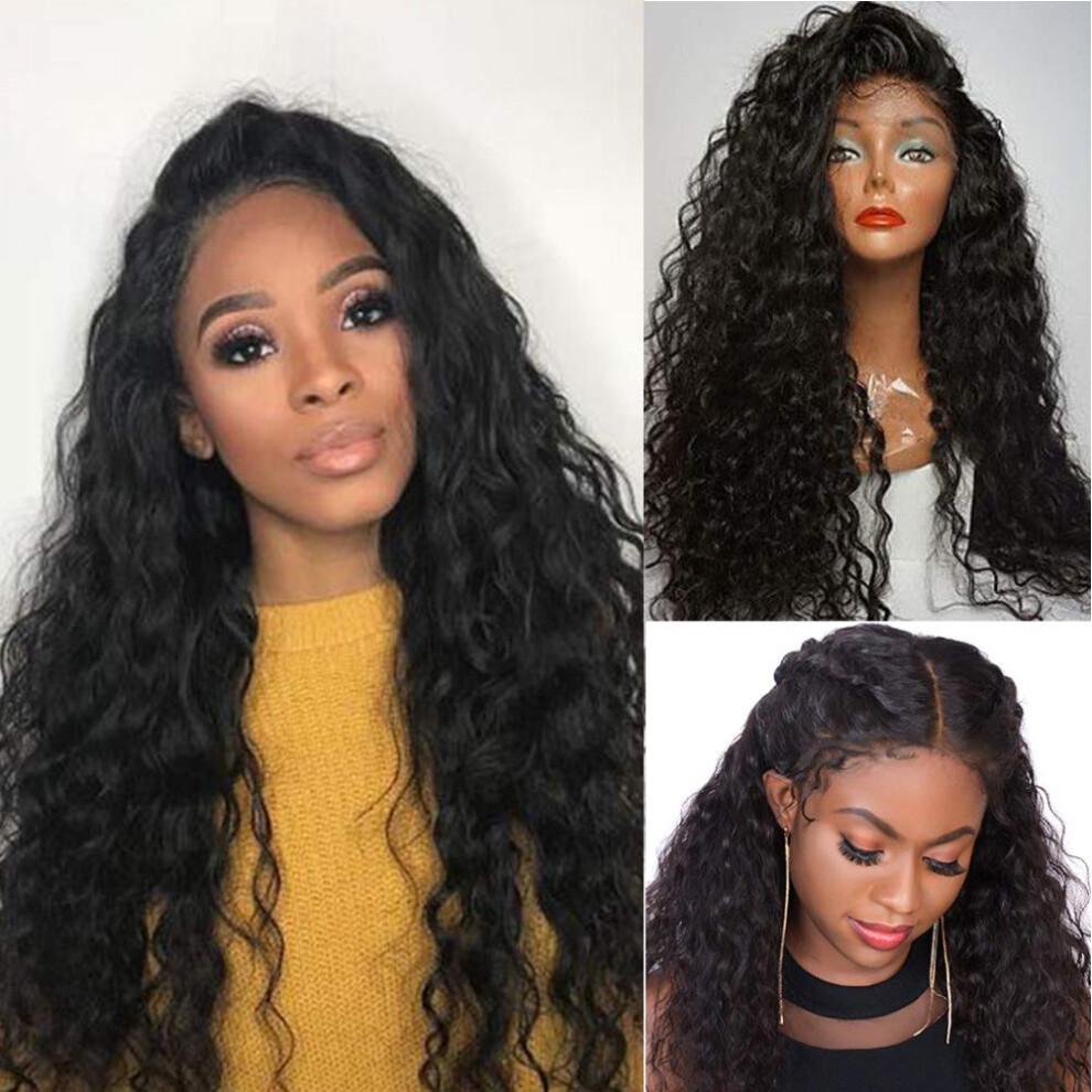 24 Inch Water Wave Human Hair Wig 4x4 Lace Closure Glueless Pre Plucked Remy Hair  Density