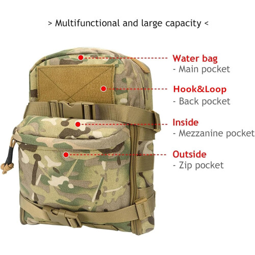 Hydration Backpack with Bladder MOLLE Tactical Pack for Hiking Outdoor Khaki Assault Bag 2