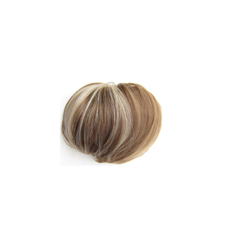 Unisex Brown Curly Chignon Hairpiece Synthetic Ombre Blonde Hair Bun 6H613 Easy Attachment
