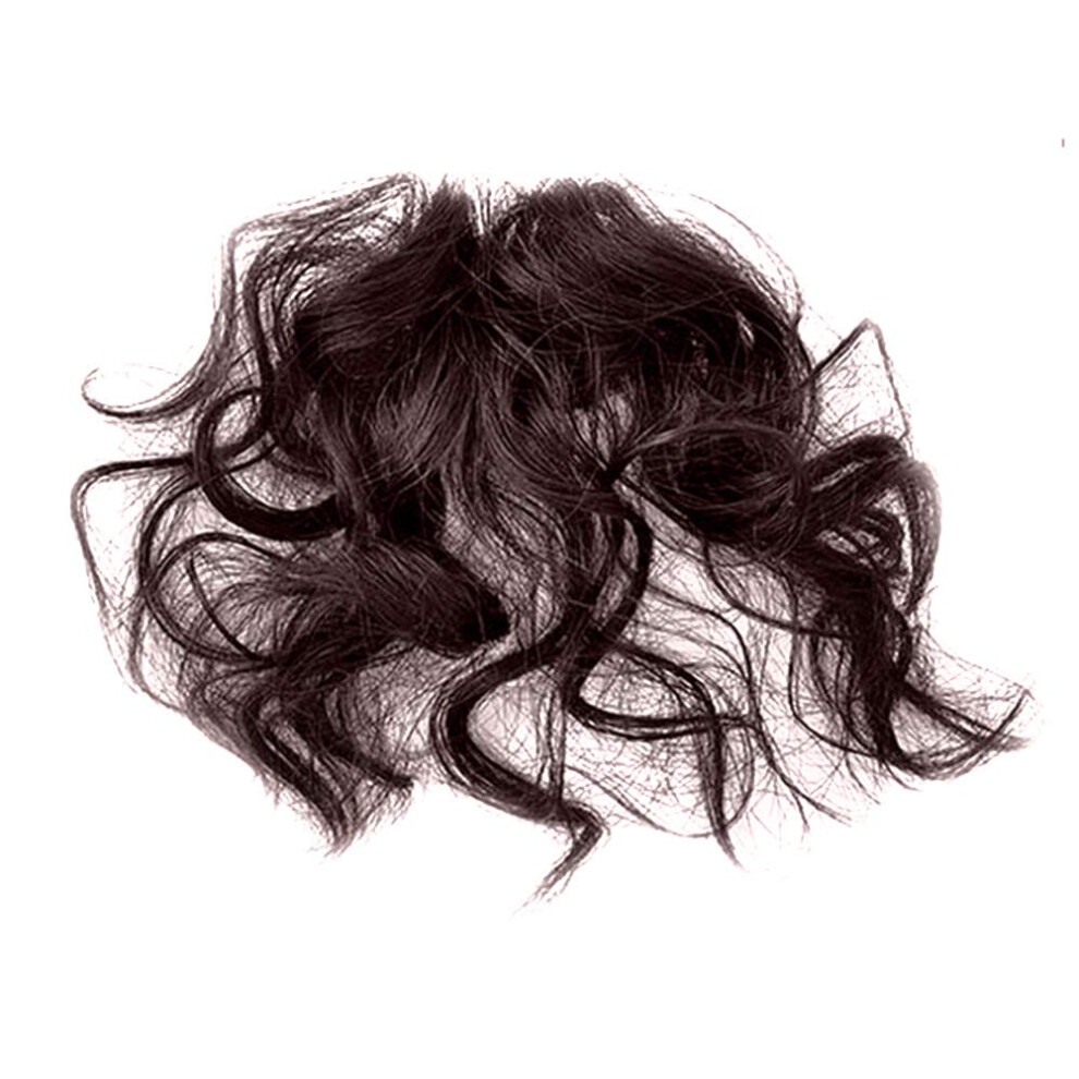 Natural Curly Clip In Hair Extensions with Fake Fringe Bangs Hairpiece Dark Brown Silky Texture