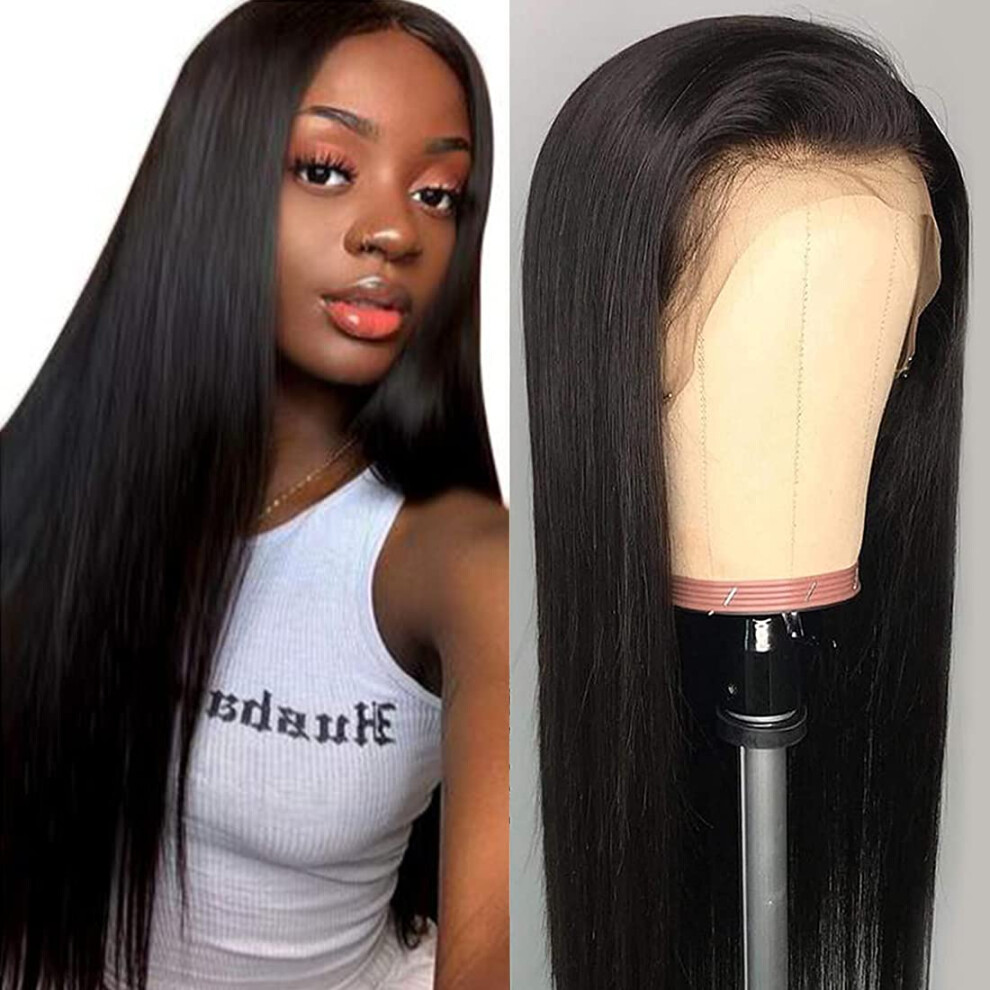 Unisex 18 Inch Brazilian Straight Human Hair Lace Front Wig 13X4 Pre Plucked Glueless 150 Density
