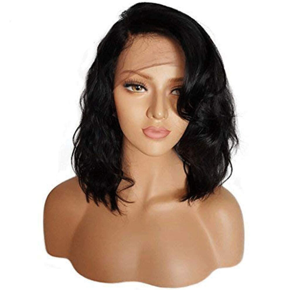 Unisex Black 13X6 Lace Front Wig Human Hair Bob Brazilian Body Wave Pre Plucked 12' Glueless For Women
