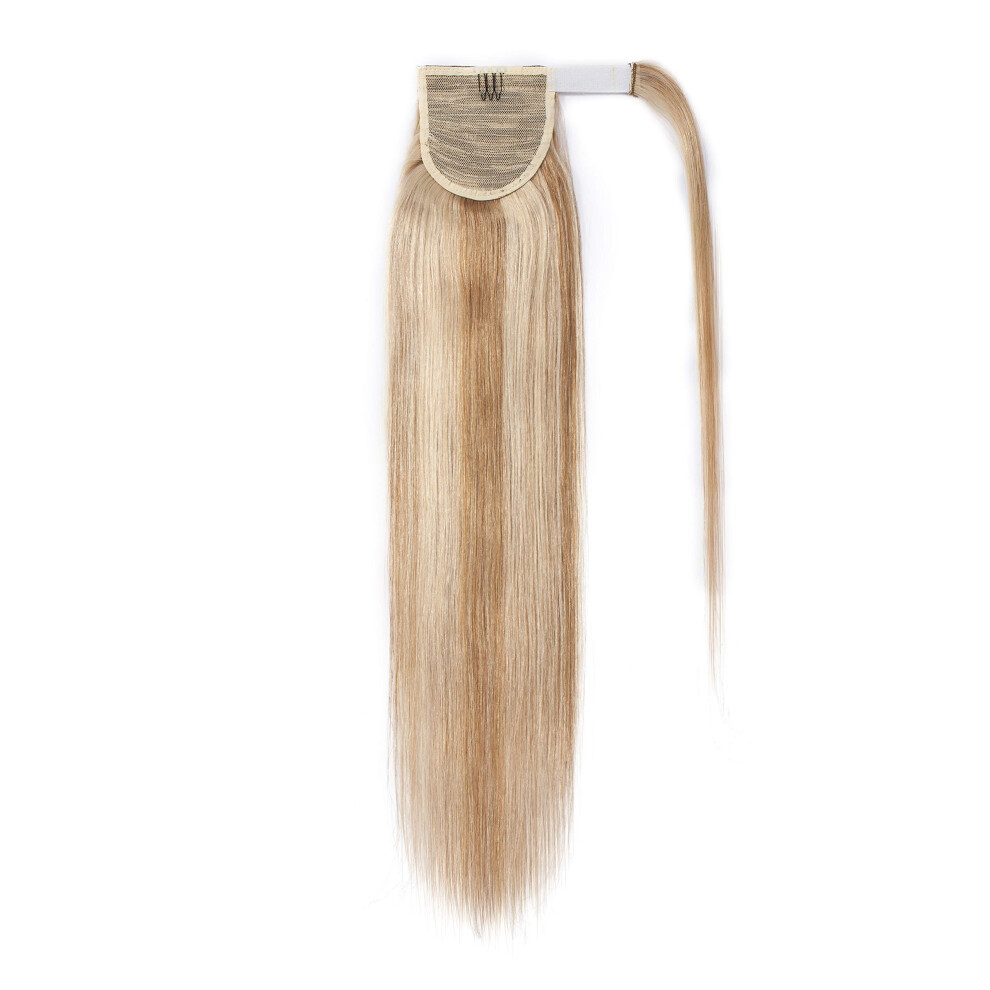Unisex Human Hair Ponytail Extension 16 Inch Remy Wrap Around Balayage Highlight Clip In For Women