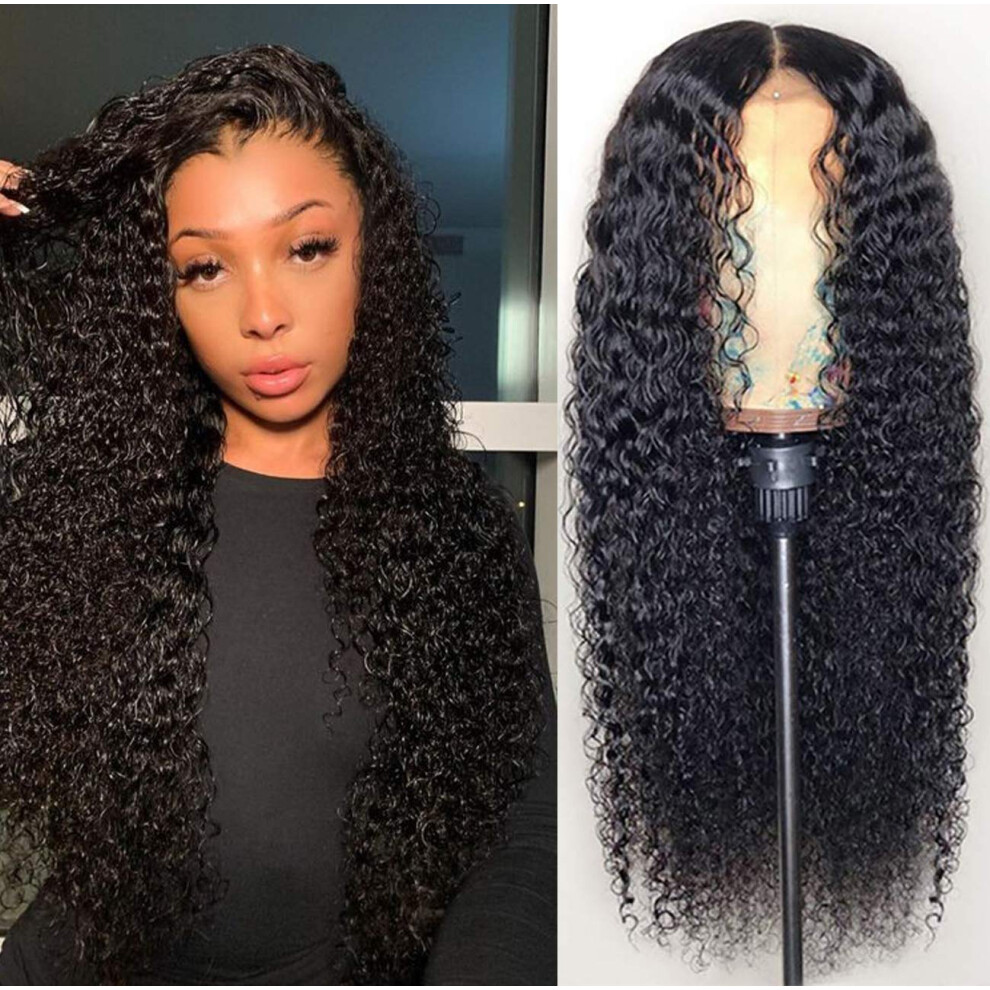 Unisex Black/Brown Human Hair Lace Front Wig 24 Inch Long Curly Brazilian Virgin Hair Pre Plucked 13X4 Swiss Lace